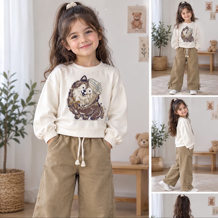 ست بلیز و شلوار دخترانه رنگ کرم سایز35 تا 50